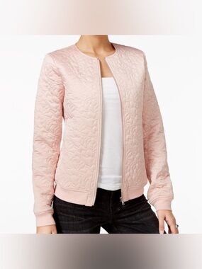 Guess light pink satin quilted bomber jacket Size S romantic feminine